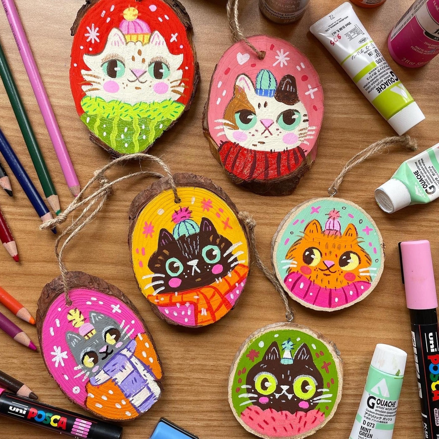 2024 Kitty Ornaments ♡ Original Paintings