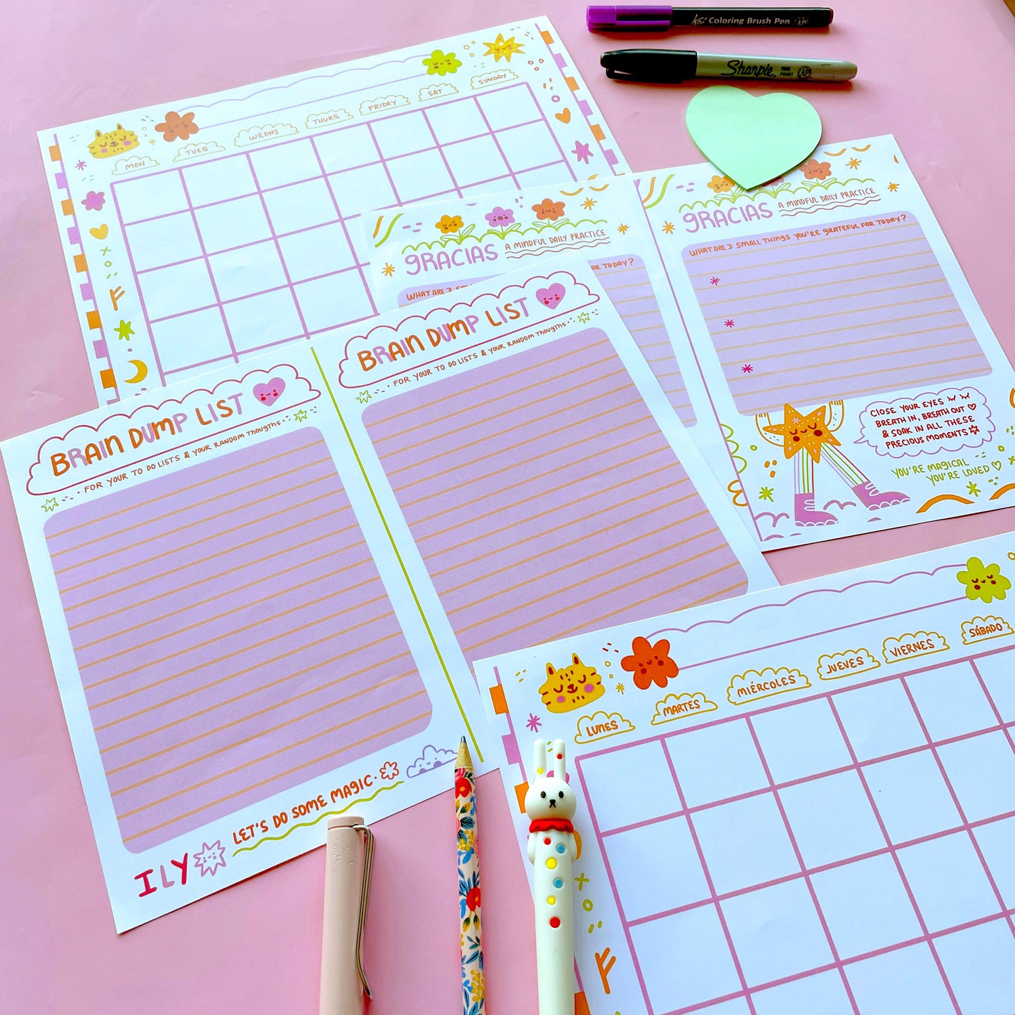 Gratitude Planner: Gracias template + Brain Dump list ♡ Downloadable File